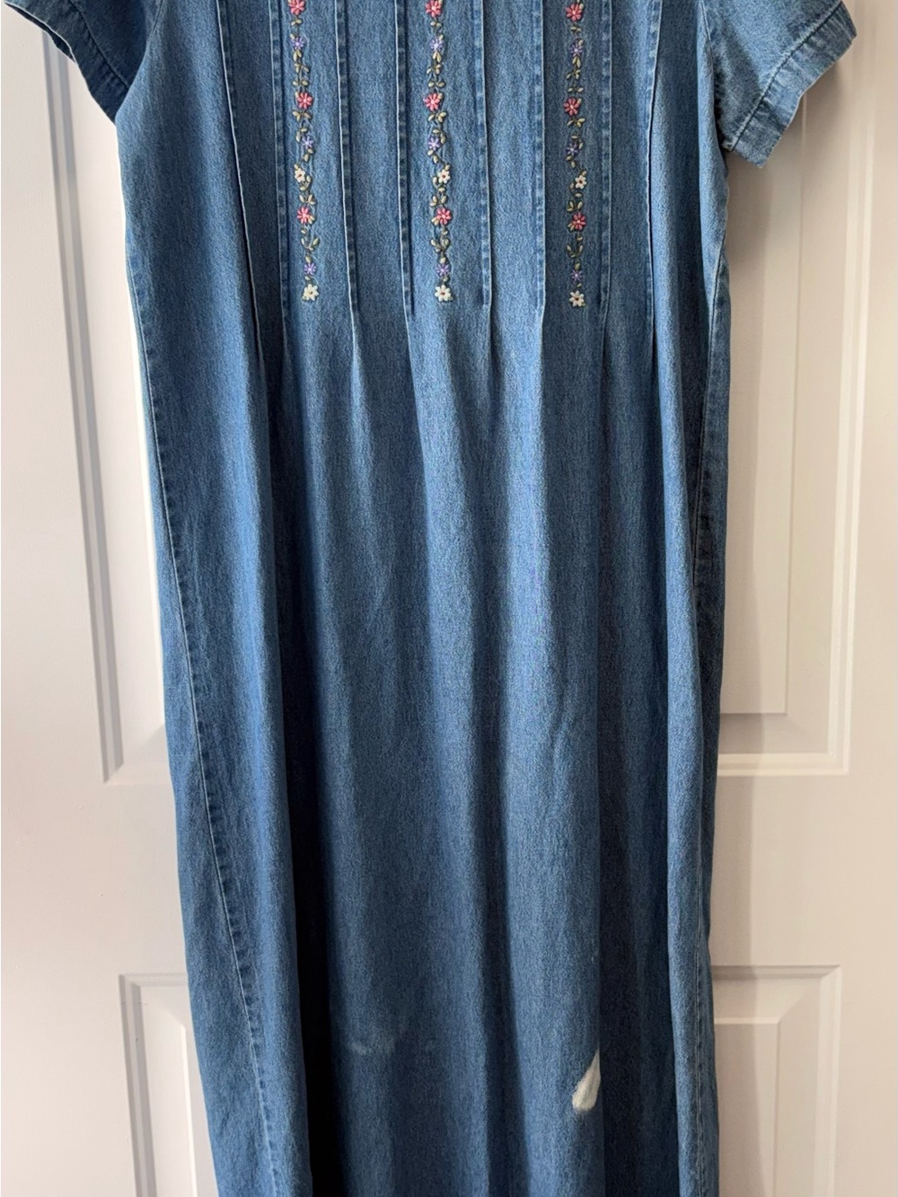 Bobbie Brooks Blue Denim Overall Dress with Floral Embroidery